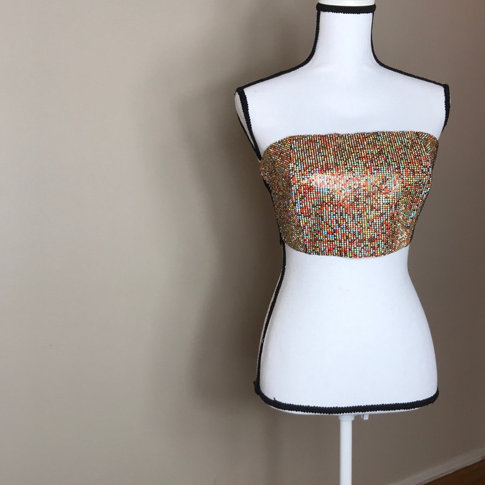 Multicolor Bedazzled Detailed crop Top